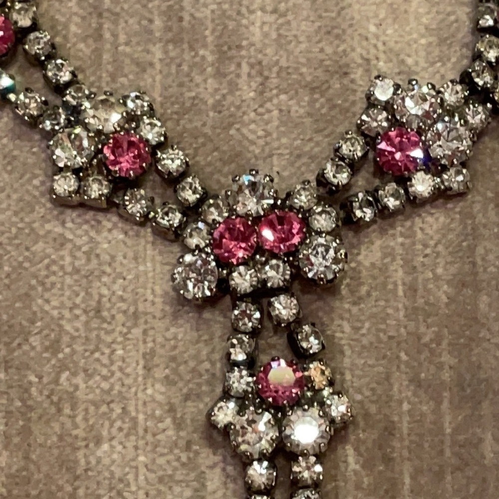 Pink and White Diamond Necklace V 14”